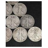 Walking Liberty Half Dollars (Lot of 10) - 1940s U.S. Silver Coins