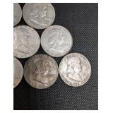 Lot Of 10 Franklin Half Dollars 90% Silver