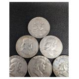 Lot Of 10 Franklin Half Dollars 90% Silver