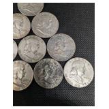 Lot Of 10 Franklin Half Dollars 90% Silver