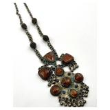 Bohemian Necklace with Red Cabochons & Turquoise Accents