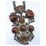 Bohemian Necklace with Red Cabochons & Turquoise Accents