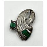 Sterling Silver Brooch - Green Rectangular Stones