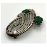 Sterling Silver Brooch - Green Rectangular Stones