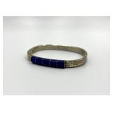 Sterling Silver 925 Hinged Bracelet with Lapis Lazuli Inlay