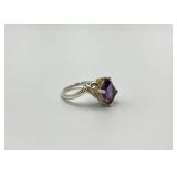 Sterling Silver 925 Purple Gem Ring - Size 7.5