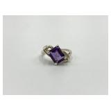 Sterling Silver 925 Purple Gem Ring - Size 7.5