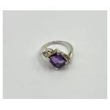 Sterling Silver 925 Purple Gem Ring - Size 7.5