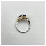 Sterling Silver 925 Purple Gem Ring - Size 7.5