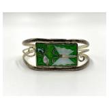Alpaca Silver Cuff Bracelet - Green Enamel Inlay