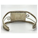 Alpaca Silver Cuff Bracelet - Green Enamel Inlay