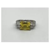 Judith Ripka 925 Sterling Silver Emerald-Cut CZ Ring - Size 8