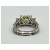 Judith Ripka 925 Sterling Silver Emerald-Cut CZ Ring - Size 8