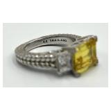 Judith Ripka 925 Sterling Silver Emerald-Cut CZ Ring - Size 8