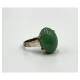 Sterling Silver Green Cabochon Ring - Size 5.5
