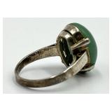 Sterling Silver Green Cabochon Ring - Size 5.5
