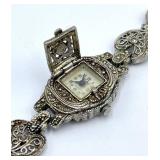 Hidden-Face Locket Watch with Filigree Bracelet