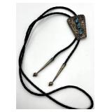 Native American Sterling Bolo Tie with Turquoise Inlay