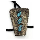 Native American Sterling Bolo Tie with Turquoise Inlay