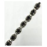 Mexican 925 Sterling Silver Black Onyx Square-Link Bracelet