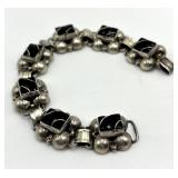 Mexican 925 Sterling Silver Black Onyx Square-Link Bracelet