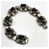Mexican 925 Sterling Silver Black Onyx Square-Link Bracelet