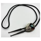 Navajo Sterling Silver Bolo Necklace - Turquoise & Coral Inlay