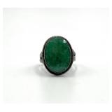Sterling Silver Jade Ring - Green Jade Cabochon, Size 8