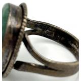 Sterling Silver Jade Ring - Green Jade Cabochon, Size 8