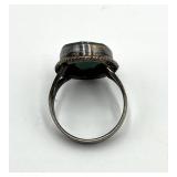 Sterling Silver Jade Ring - Green Jade Cabochon, Size 8