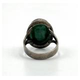 Sterling Silver Jade Ring - Green Jade Cabochon, Size 8