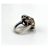 925 Sterling Silver Citrine Marcasite Cocktail Ring - Size 7
