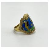 Chinese Export Gilt Silver Enamel Adjustable Ring