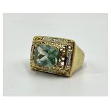 Emerald-Cut Aquamarine Ring, Size 9, 925 Stamp in Gold-Tone Setting