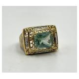 Emerald-Cut Aquamarine Ring, Size 9, 925 Stamp in Gold-Tone Setting