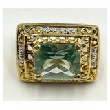 Emerald-Cut Aquamarine Ring, Size 9, 925 Stamp in Gold-Tone Setting