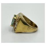 Emerald-Cut Aquamarine Ring, Size 9, 925 Stamp in Gold-Tone Setting