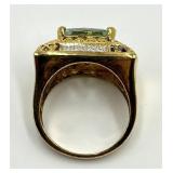 Emerald-Cut Aquamarine Ring, Size 9, 925 Stamp in Gold-Tone Setting