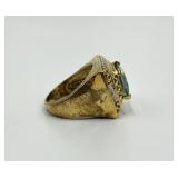 Emerald-Cut Aquamarine Ring, Size 9, 925 Stamp in Gold-Tone Setting