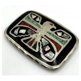 Zuni Thunderbird Belt Buckle - Sterling Silver Inlay