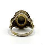 Chinese Export Cinnabar Floral Ring - Gilt Silver Adjustable