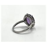 Sterling Silver Oval Amethyst Ring - Halo Setting