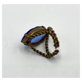 Regency Revival Style Cocktail Ring - Blue Glass Stone - Adjustable