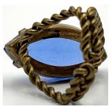Regency Revival Style Cocktail Ring - Blue Glass Stone - Adjustable