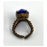 Regency Revival Style Cocktail Ring - Blue Glass Stone - Adjustable