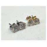 Cubic Zirconia Stud Earrings 925 Silver & 14K Gold - 6.3mm