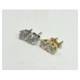 Cubic Zirconia Stud Earrings 925 Silver & 14K Gold - 6.3mm