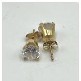 Cubic Zirconia Stud Earrings 925 Silver & 14K Gold - 6.3mm
