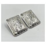 Silver Clip-On Earrings - Ornate Rectangular Filigree