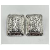 Silver Clip-On Earrings - Ornate Rectangular Filigree